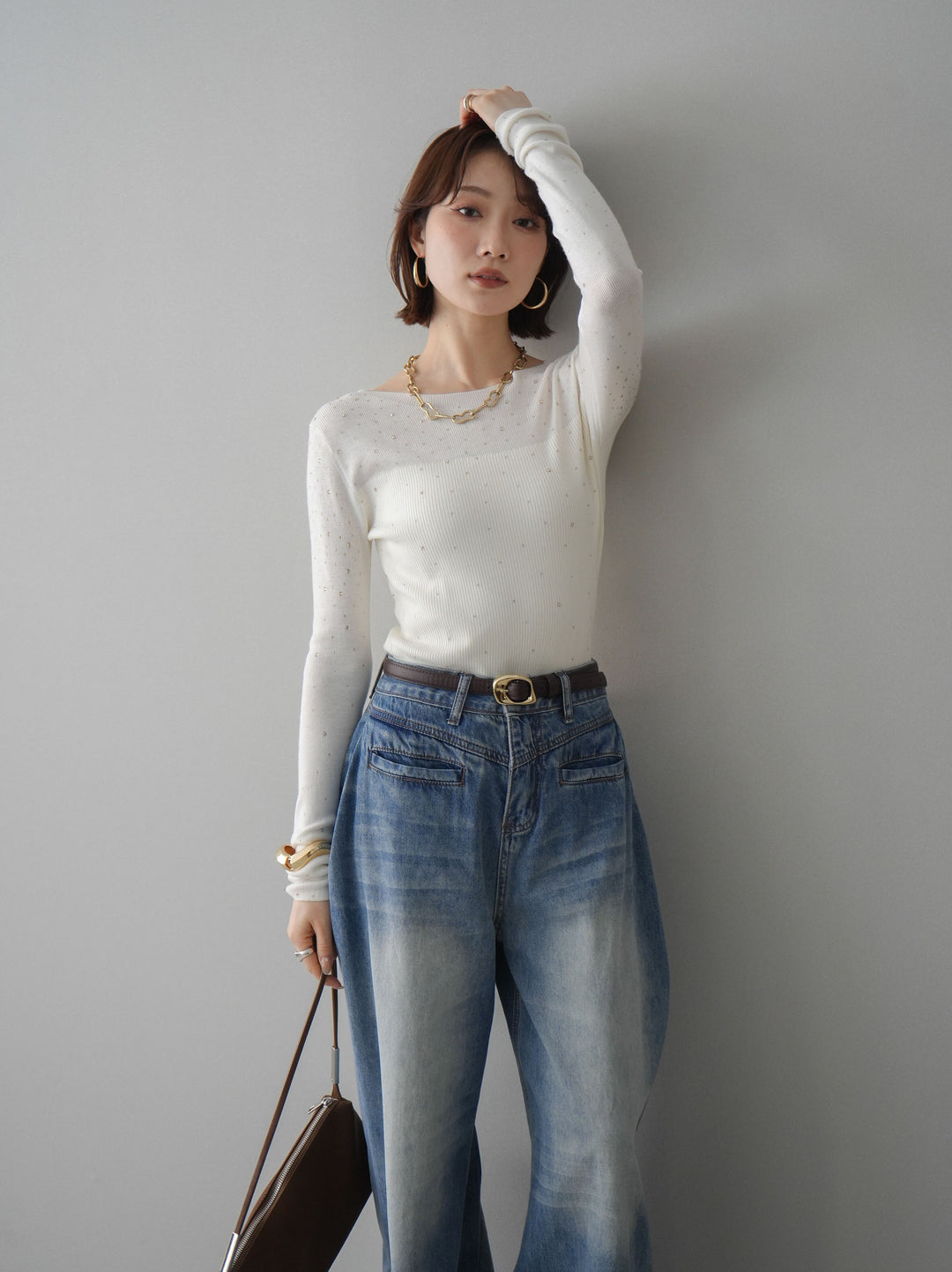 [SET]スパンコールシアーニットトップス+スパンコールシアーニットトップス(2set)