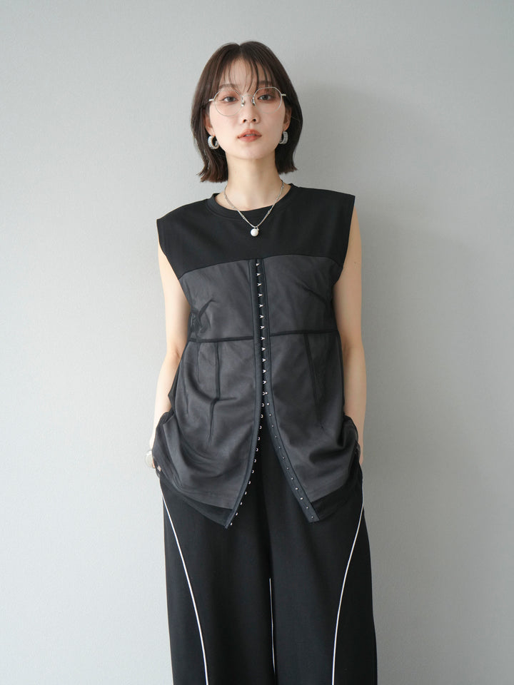 [預購] 薄紗對接鉤設計剪裁套頭衫/黑色