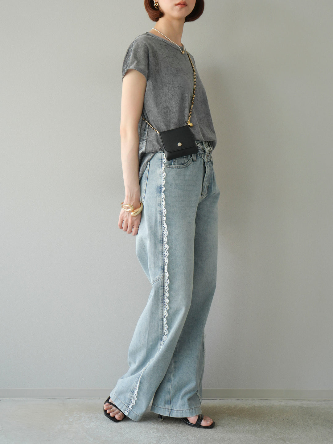 【預購】Line蕾絲牛仔褲/淺藍