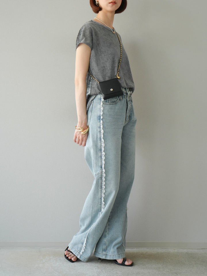 【預購】Line蕾絲牛仔褲/淺藍