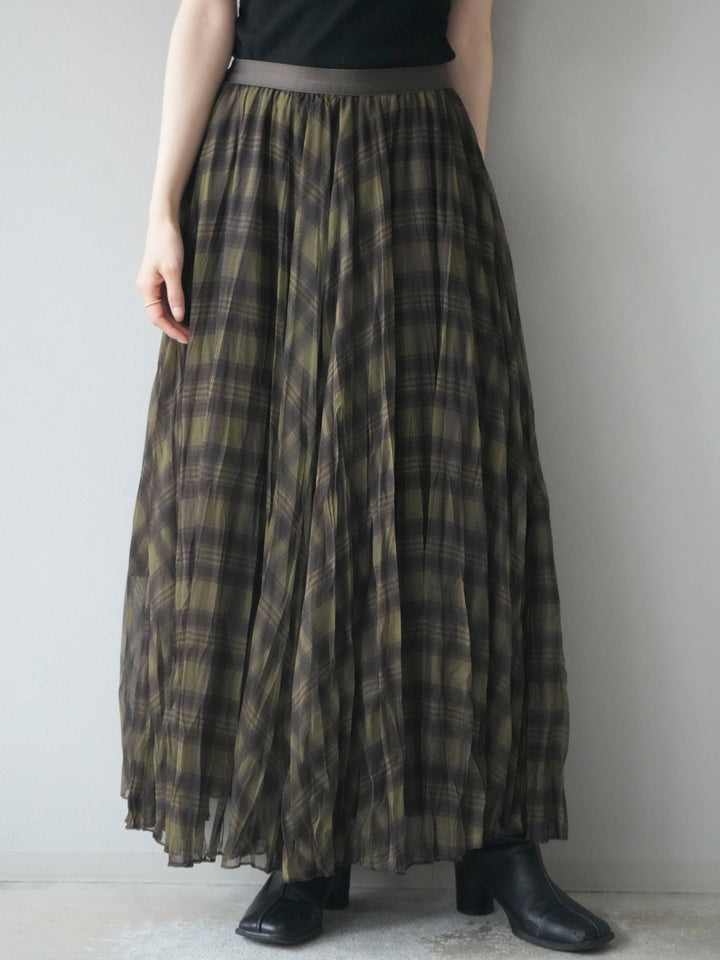 [予約]チェック柄ワッシャープリーツスカート/green
