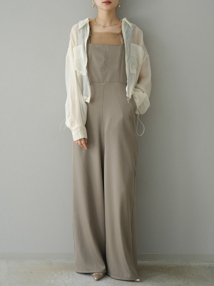 [預訂] 繫帶荷葉邊連身衣/灰褐色