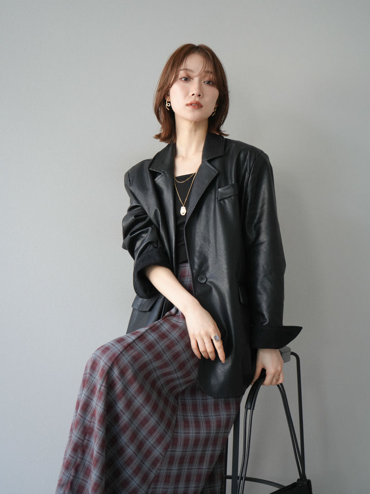 [予約]フェイクレザーテーラードジャケット/ブラック