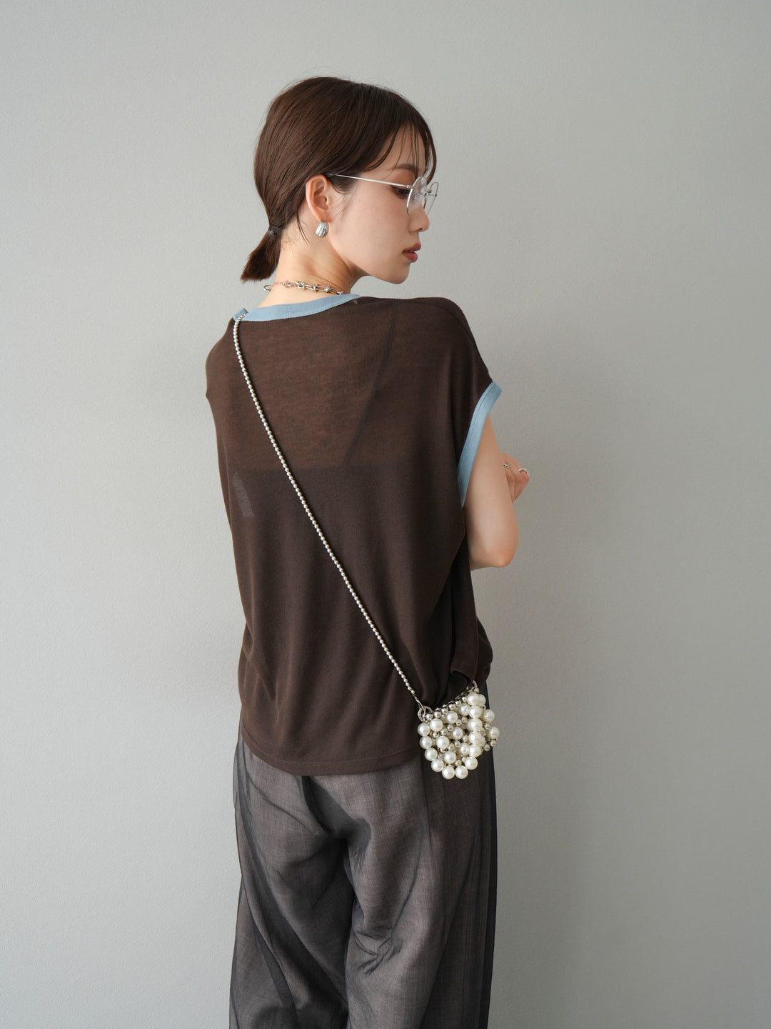 [SET]シアーフライス ロゴプリントT +コード刺繍チュールレイヤードパンツ(2set)