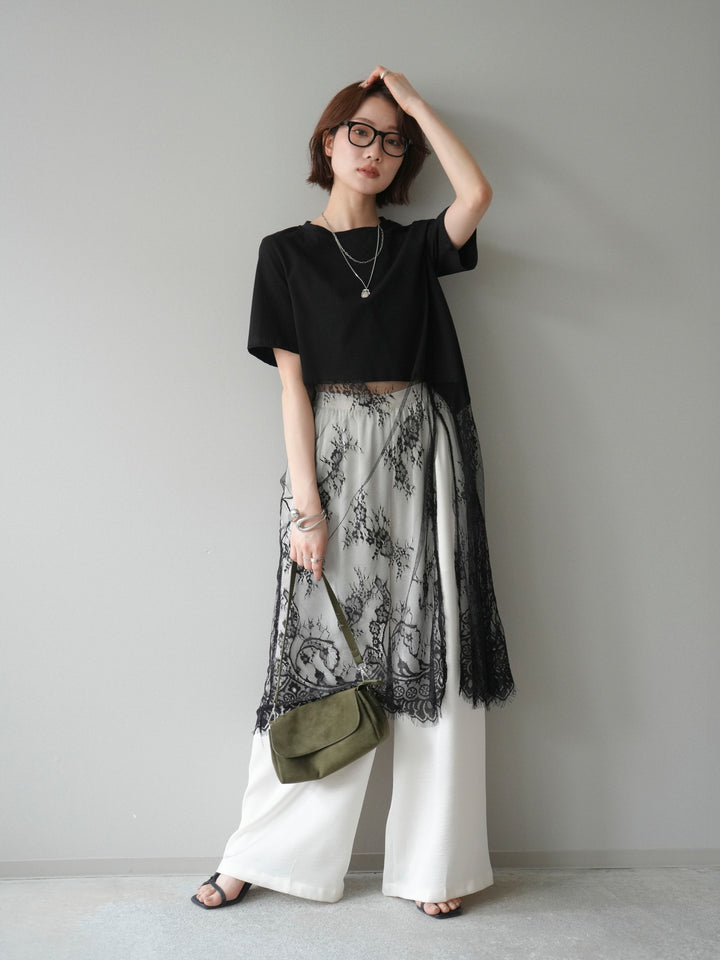 [SET]レースドッキングレイヤードワンピースTEE+とろみサテンイージーパンツ(2set)