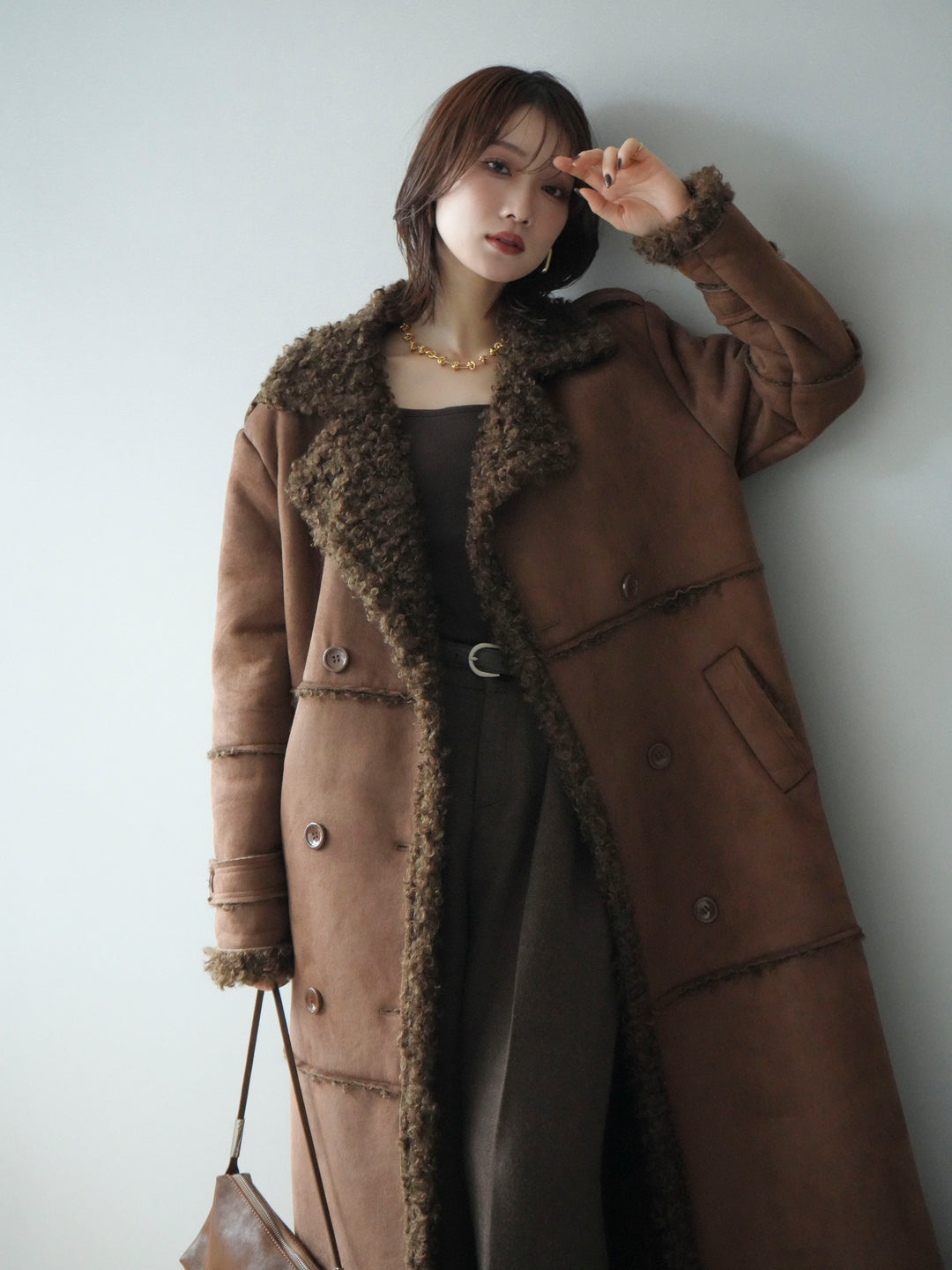 [予約]ムートンロングコート/brown