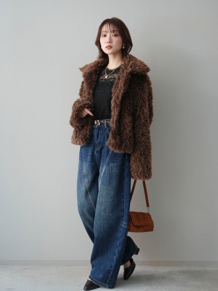 [予約]裏起毛加工デニムカーブパンツ/darkblue