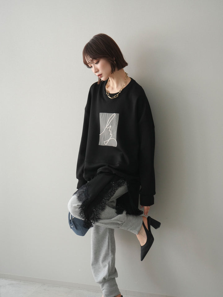 [予約]ライトポンチ刺繍ロゴプルオーバー/black