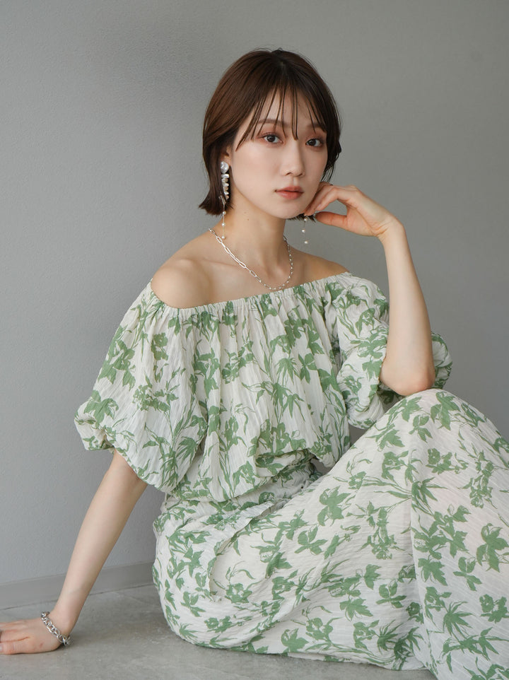 [Pre-order] Washer waist design flower pattern skirt/green