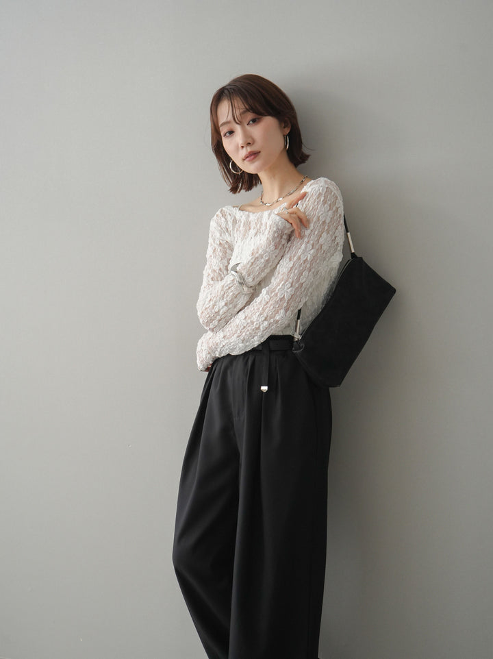 [SET]サイドギャザーレーストップス+サイドギャザーレーストップス(2set)