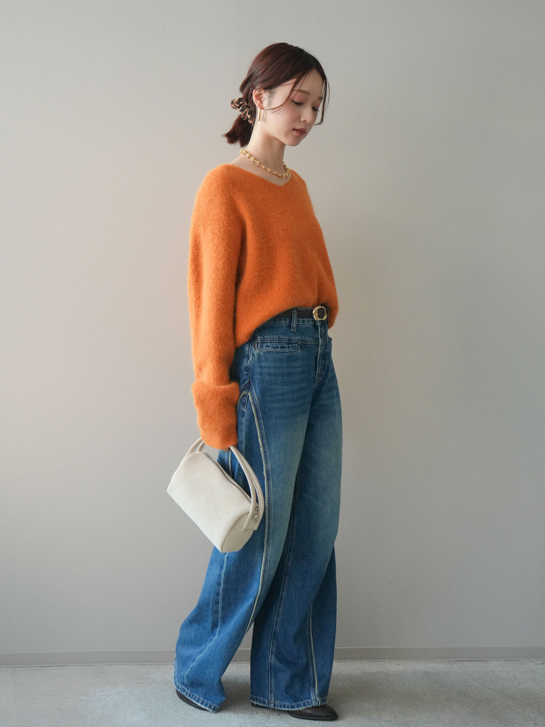 [予約]サイドフリンジワイドデニムパンツ/navy