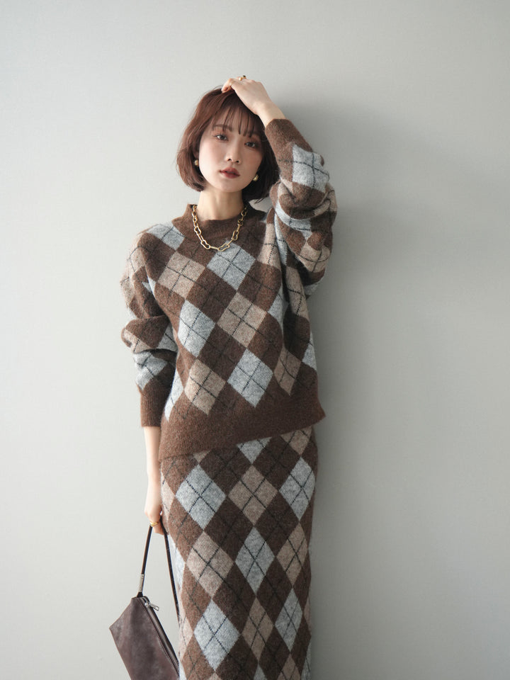 [SET]アーガイルニットプルオーバー&ロングスカートSET UP(2set)