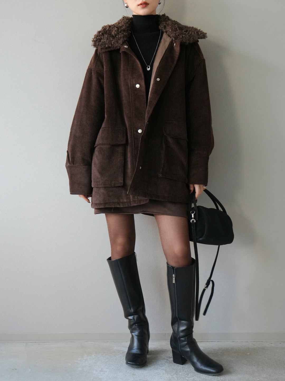 [予約]コーデュロイボア襟フライトジャケット/ブラウン