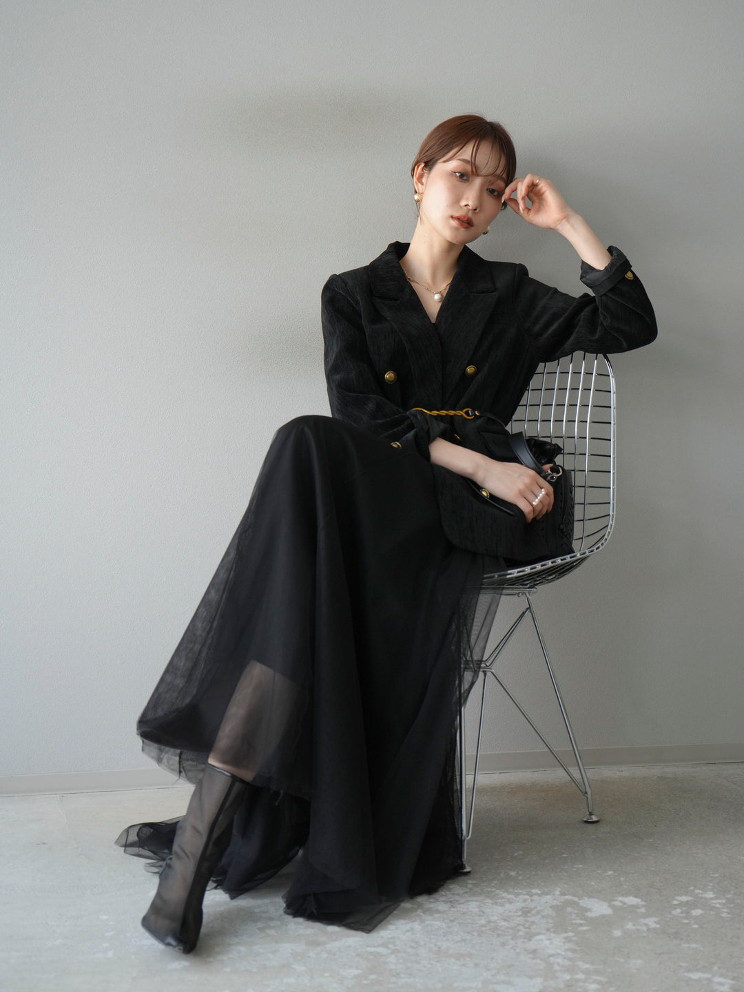 [SET]ベロアダブルジャケット+チュールボリュームスカート(2set)