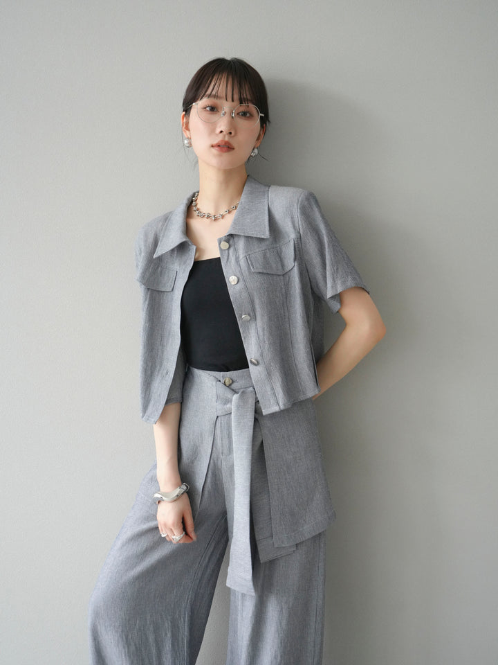 [SET]リネンタッチハーフシャツ＆ラップワイドパンツSET UP(2set)