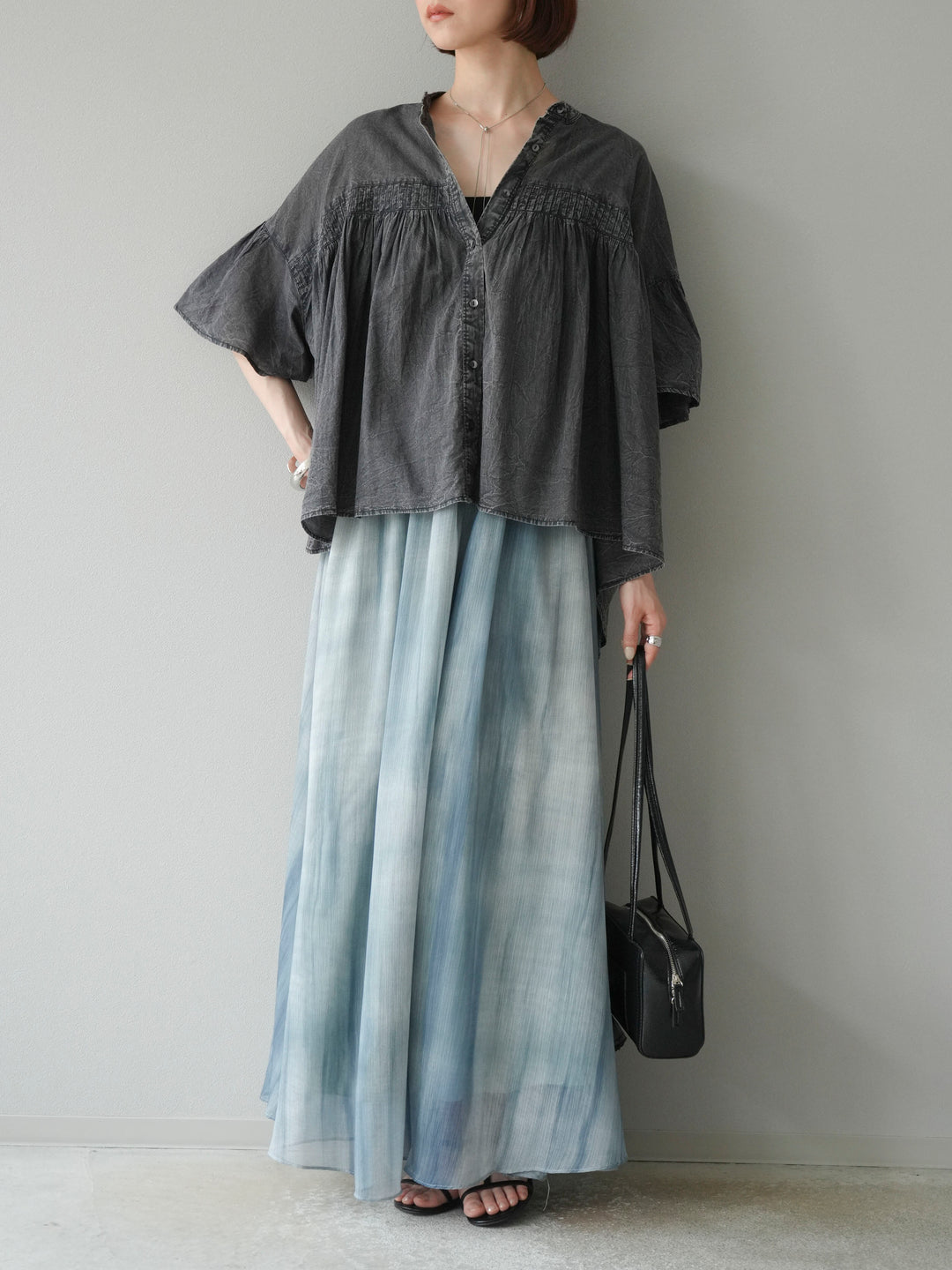 【預購】Nuance 透視喇叭裙/綠色