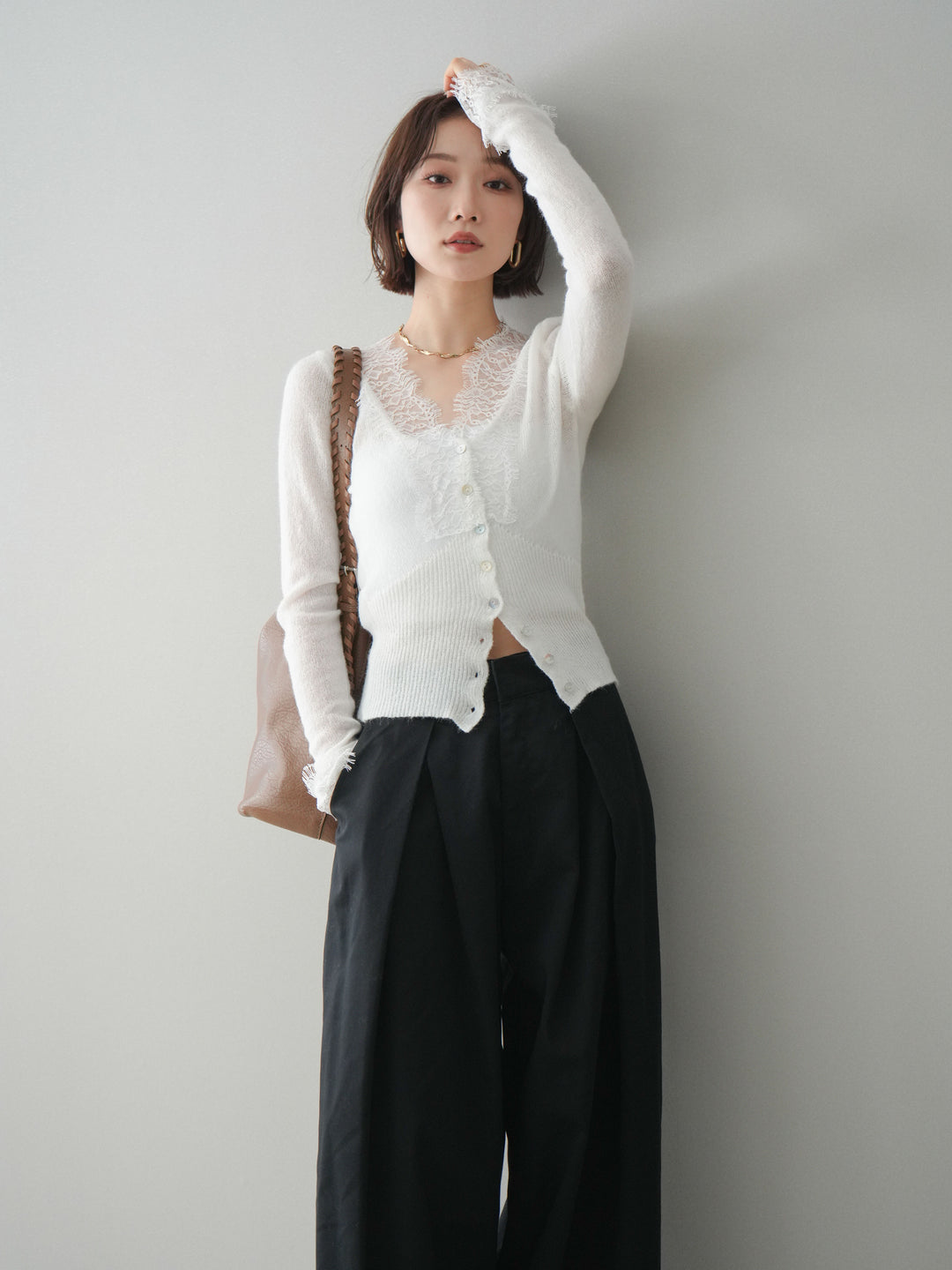 [予約]モヘアタッチレースニットカーディガン/off