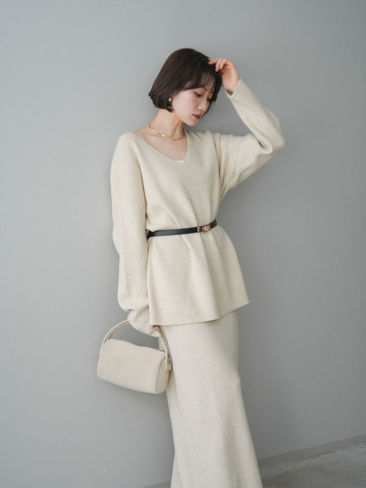 [SET]ベルト付Vネックニット＆スカートSET UP+選べるアクセセット(2set)
