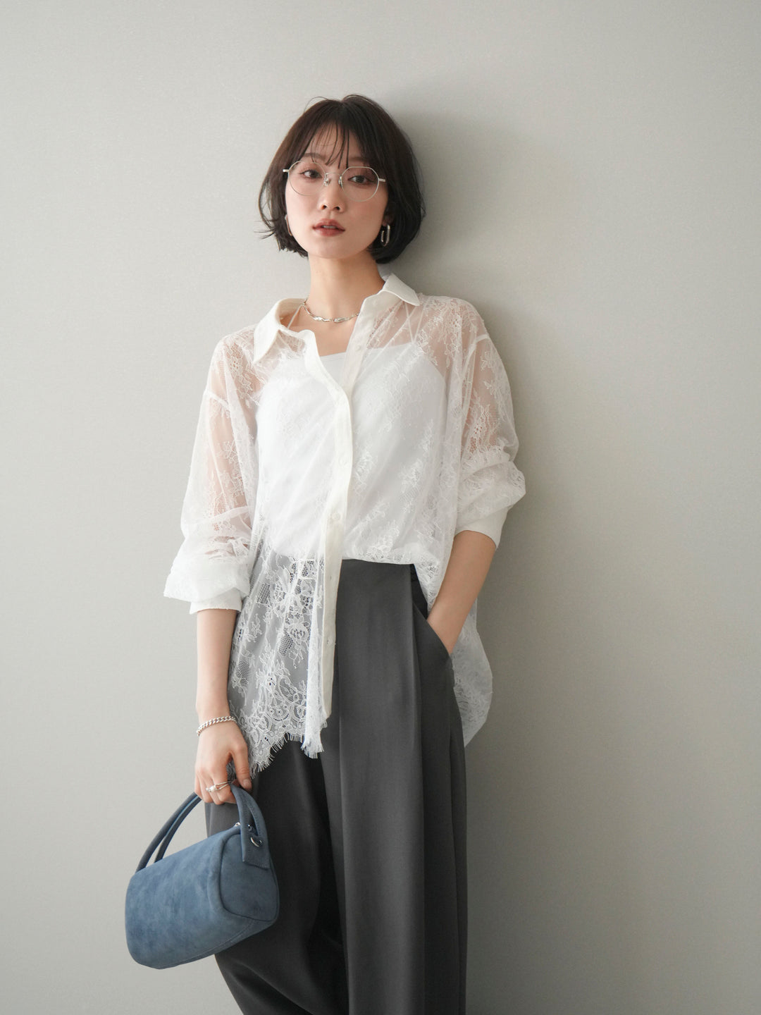 [予約]総レースボリュームスリーブシャツ/off