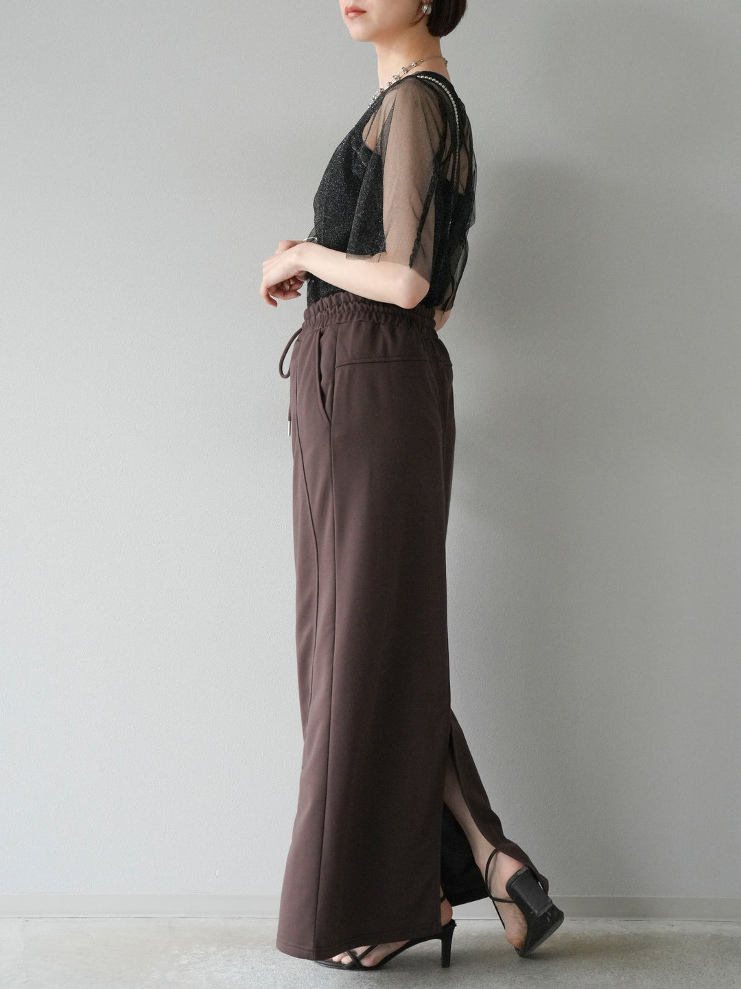 [SET]ラメチュールシャーリングプルオーバー+スウェットロングスカート(2set)