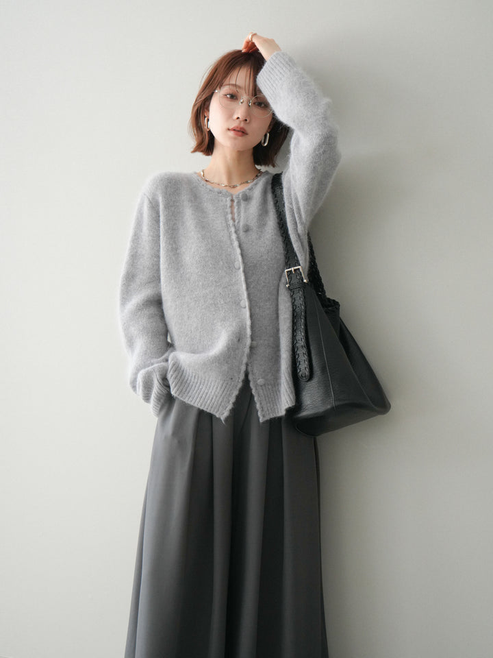 [SET]くるみボタンニットカーディガン+テープベルトタックバギーパンツ(2set)