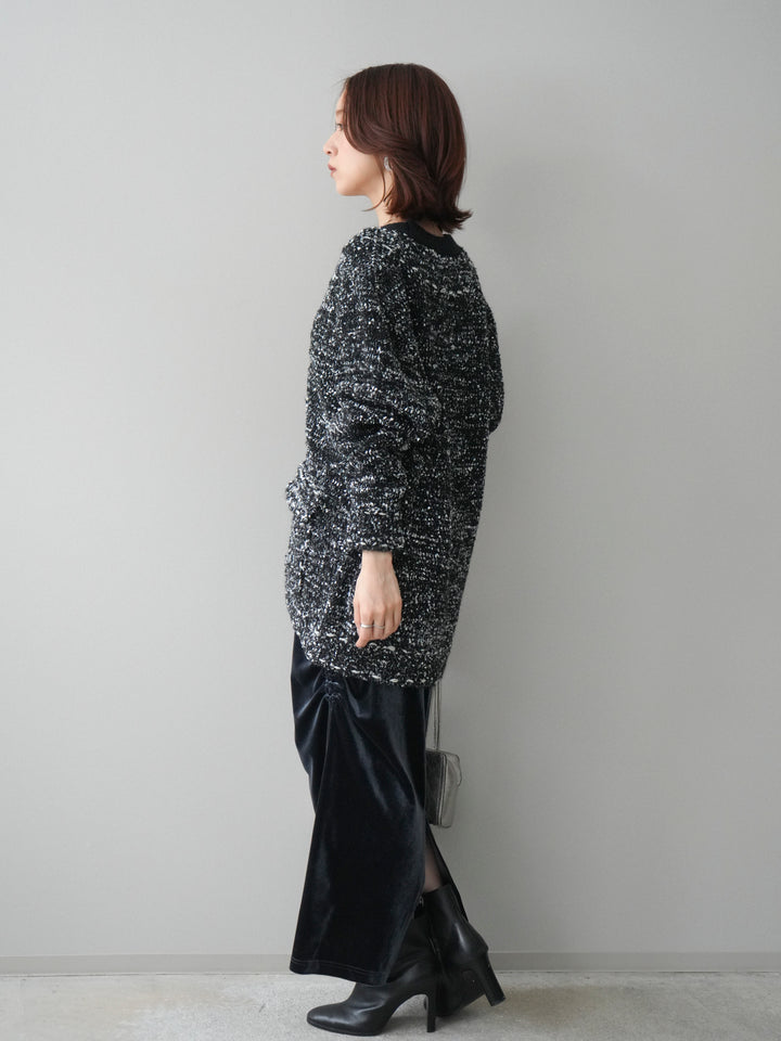 [SET]モールネップニットカーディガン+ギャザーベロアスカート(2set)