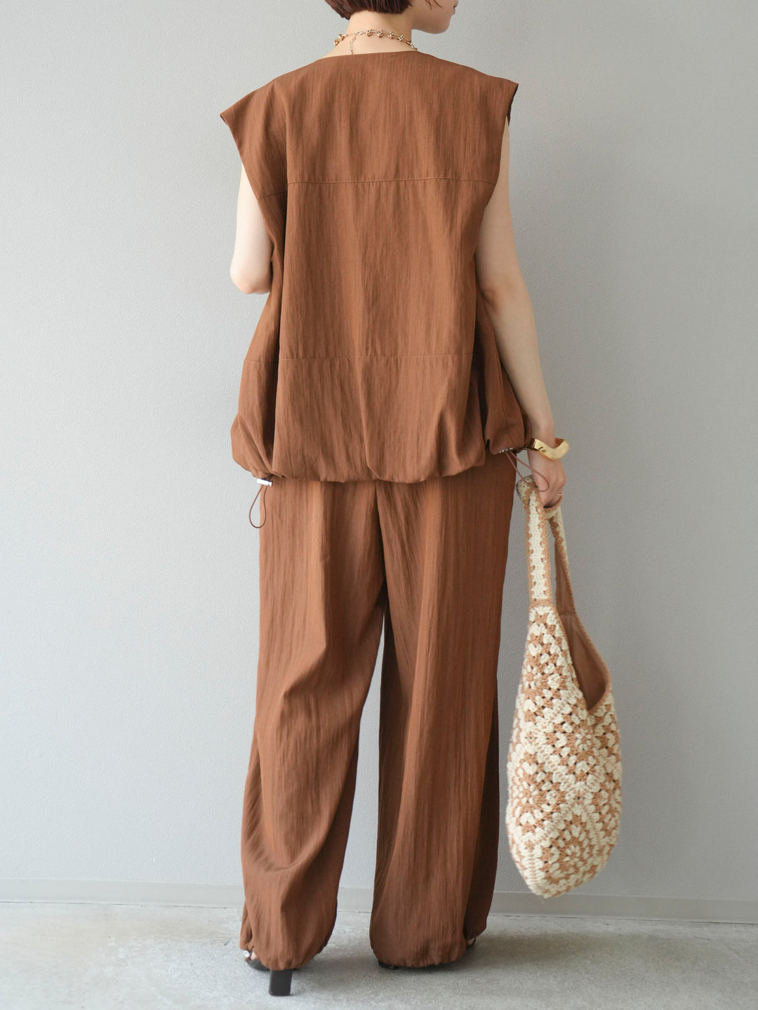 [SET]リネンライクビスチェデザインサロペット+リネンライクドロストバルーンブルゾン(2set)