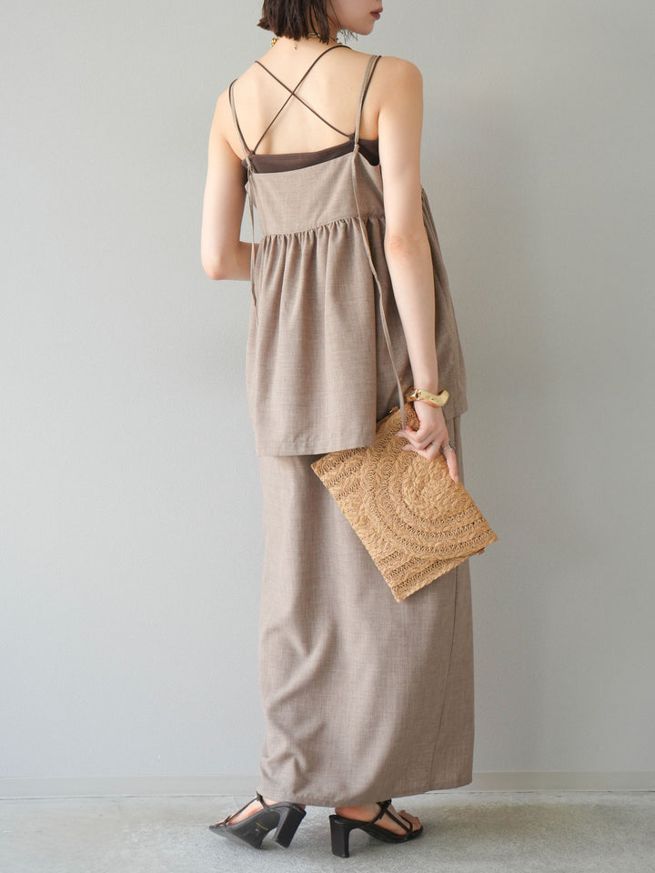 [予約]リネンライクZIPスリットタイトスカート/グレージュ