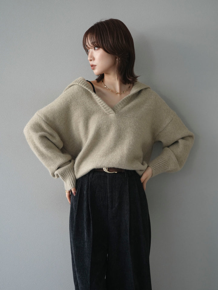 [予約]スキッパーニットプルオーバー/beige