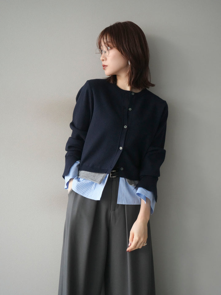[予約]シャツ襟レイヤードニットカーディガン/navy