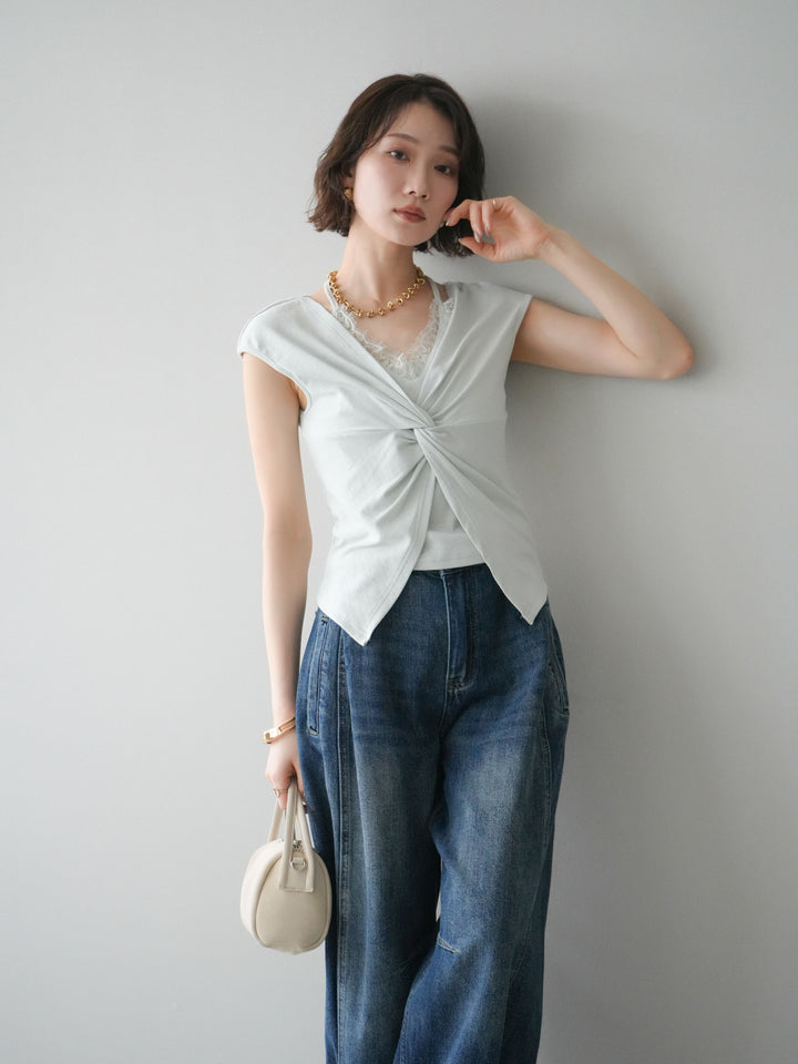 【套裝】前扭紋羅紋上衣 + 前扭紋羅紋上衣（兩件組）