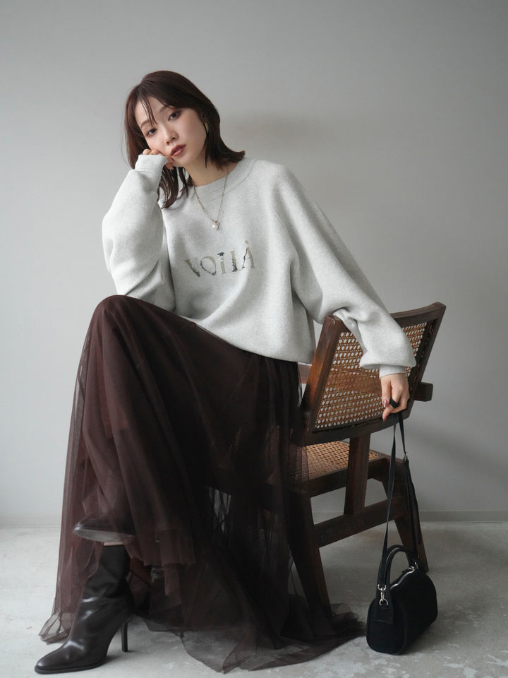 [予約]スウェットライクビーズロゴ刺繍ニットプルオーバー/oatmeal