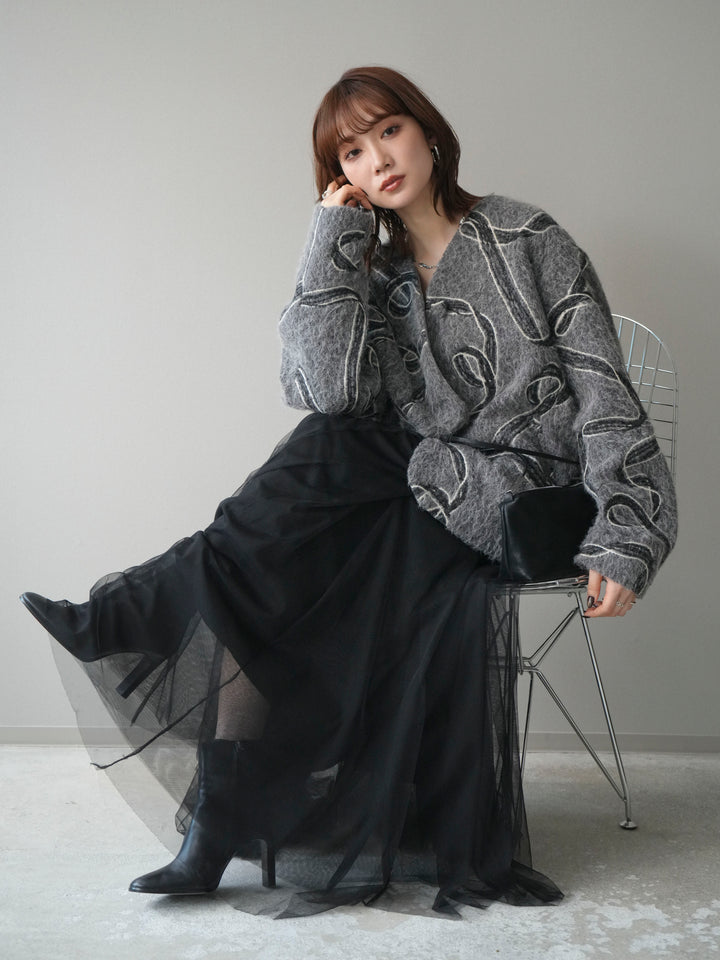 [予約]ニュアンス刺繍ブークレニットジャケット/gray