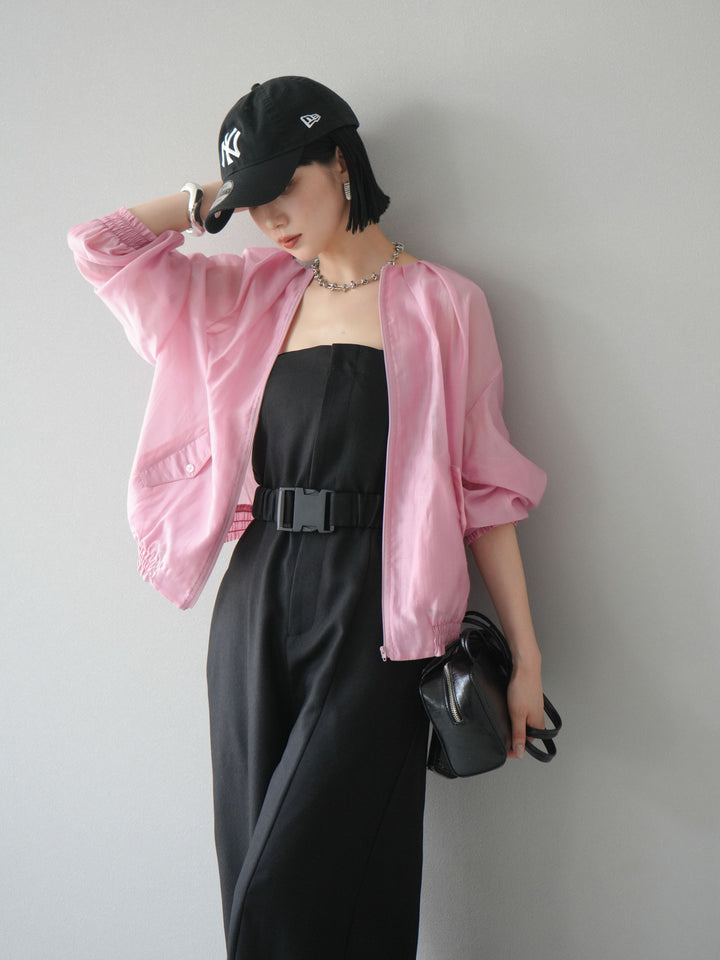 [SET]タックデザインシアーブルゾン+ヘザーツイルベルト付ベアサロペット(2set)