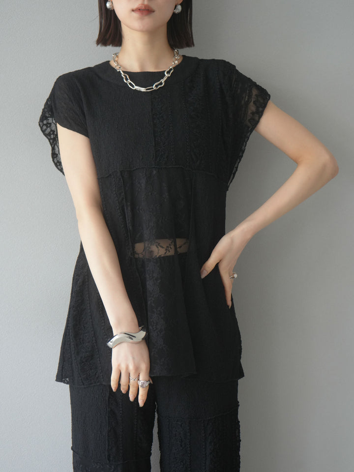 [予約]パッチワークレースフレンチプルオーバー/ブラック