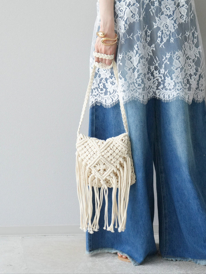 [予約]マクラメフリンジショルダーミニバッグ/アイボリー
