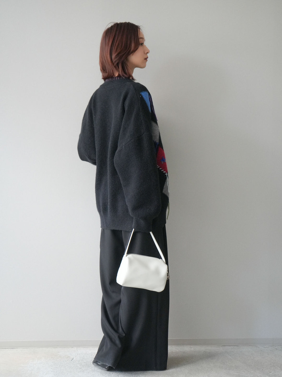 [SET]ハンドステッチアーガイルデザインニットカーディガン+ベルトループデザインワイドパンツ(2set)