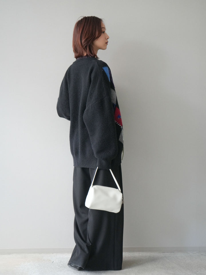 [SET]ハンドステッチアーガイルデザインニットカーディガン+ベルトループデザインワイドパンツ(2set)