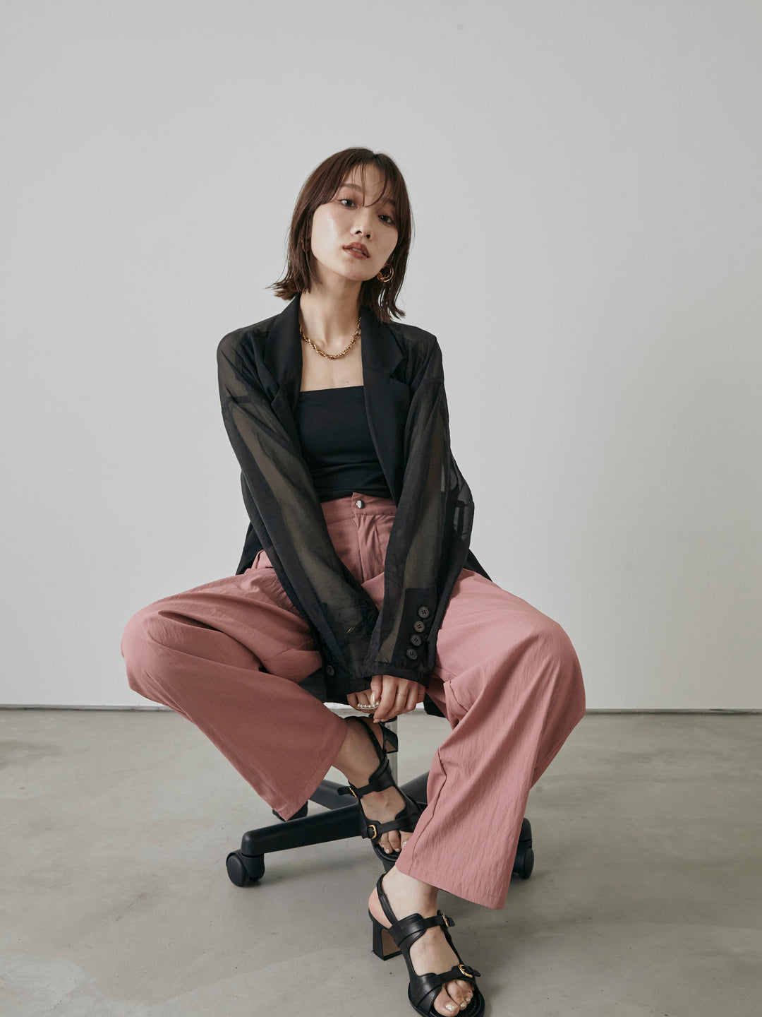 【預購】透視剪裁西裝外套/黑色