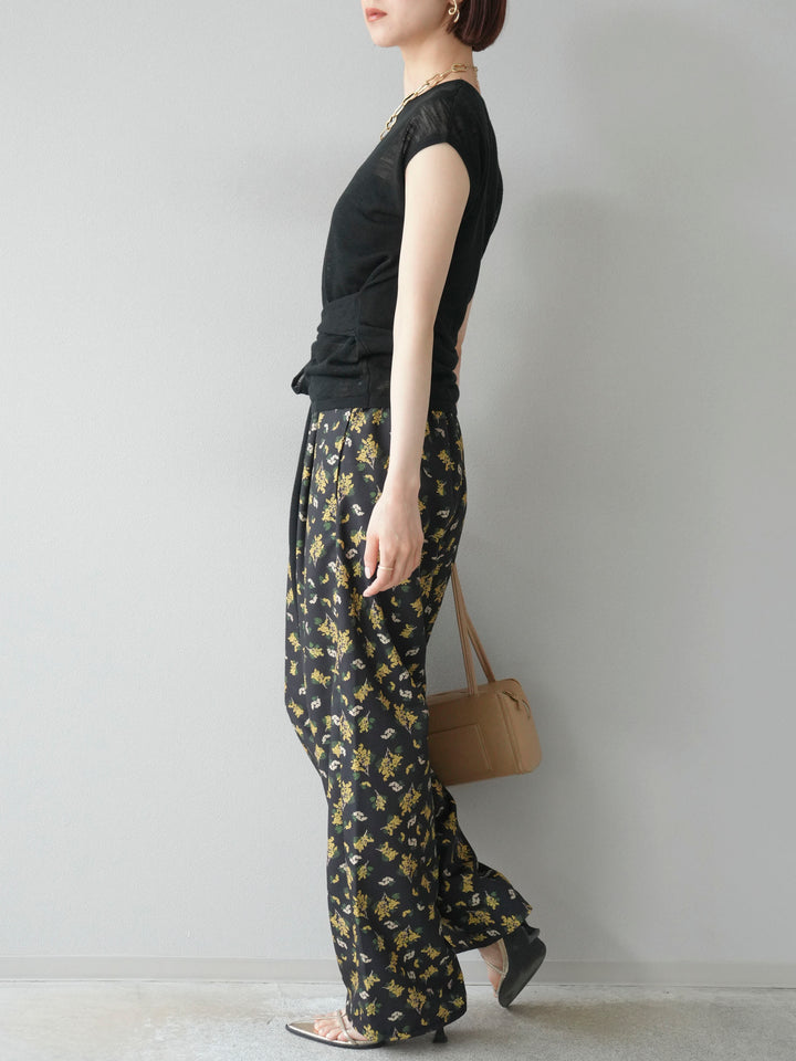 [予約]ブーケプリントタックパンツ/ブラック