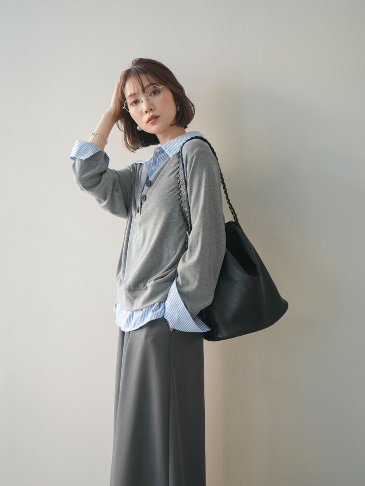[予約]シャツレイヤードデザインカットプルオーバー/lightgray