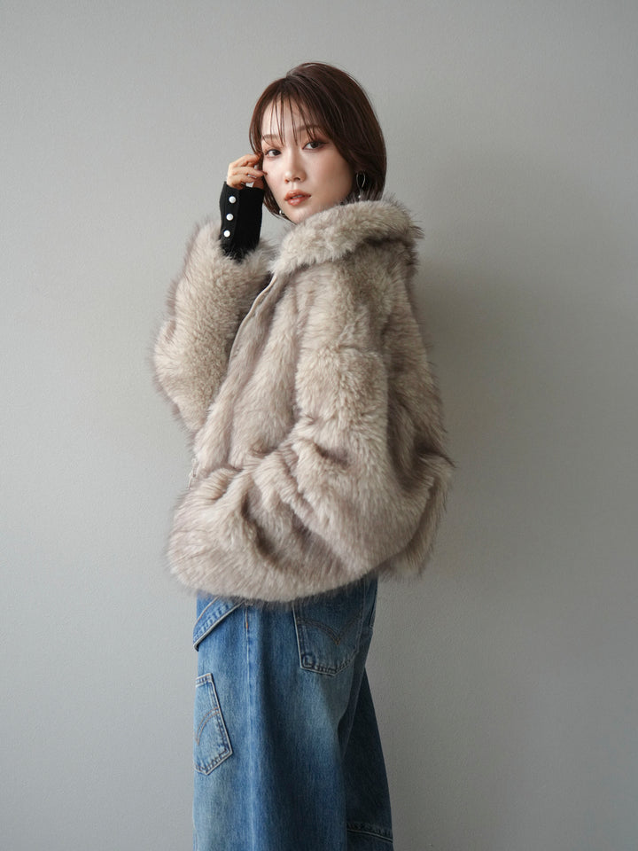 [予約]フェイクファーショートZIPジャケット/beigemix