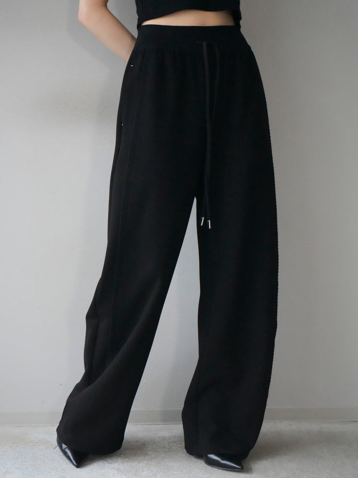[予約]ステッチデザインウエストリブニットスエットパンツ/black