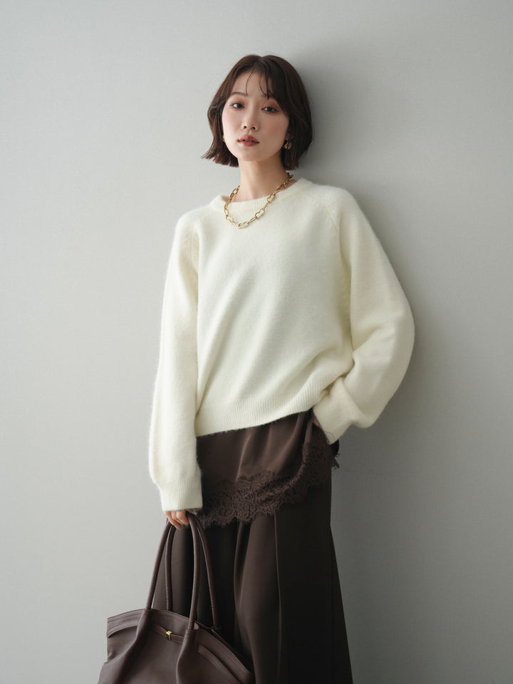 [予約]クルーネックモチモチニットプルオーバー/white