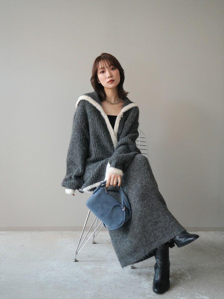 [SET]襟付き配色シャギーニット＆ロングスカートSET UP(2set)