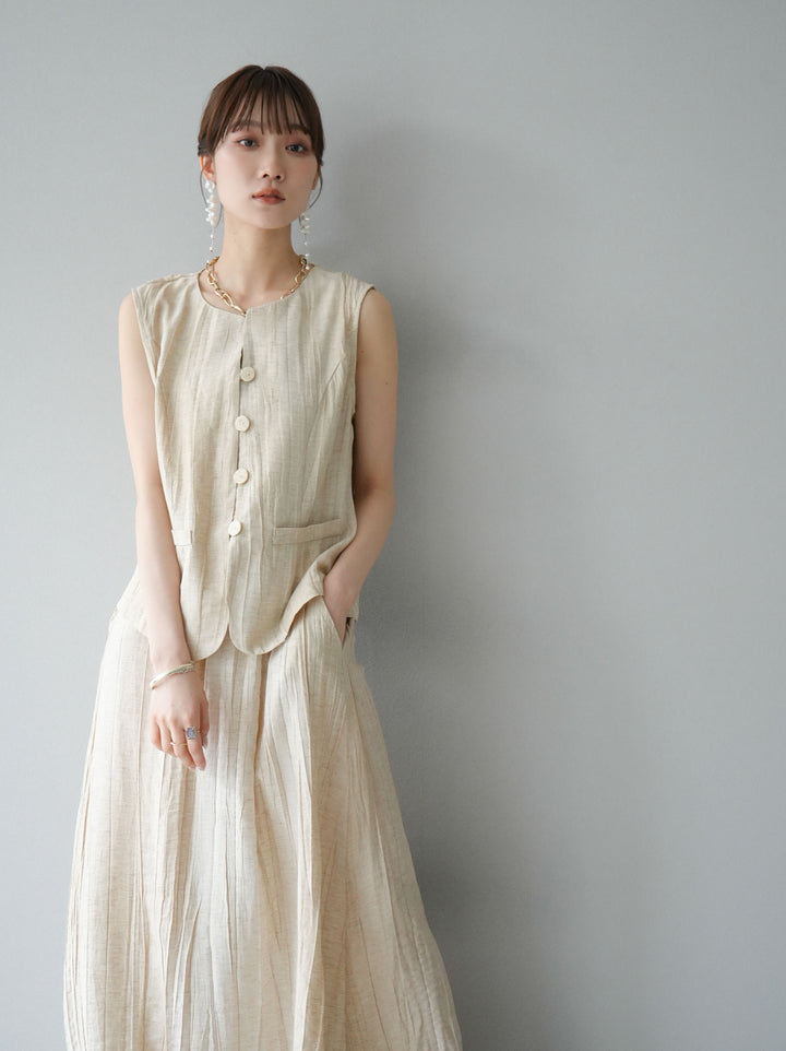 [Pre-order] Linen-like vest and skirt set up/ivory