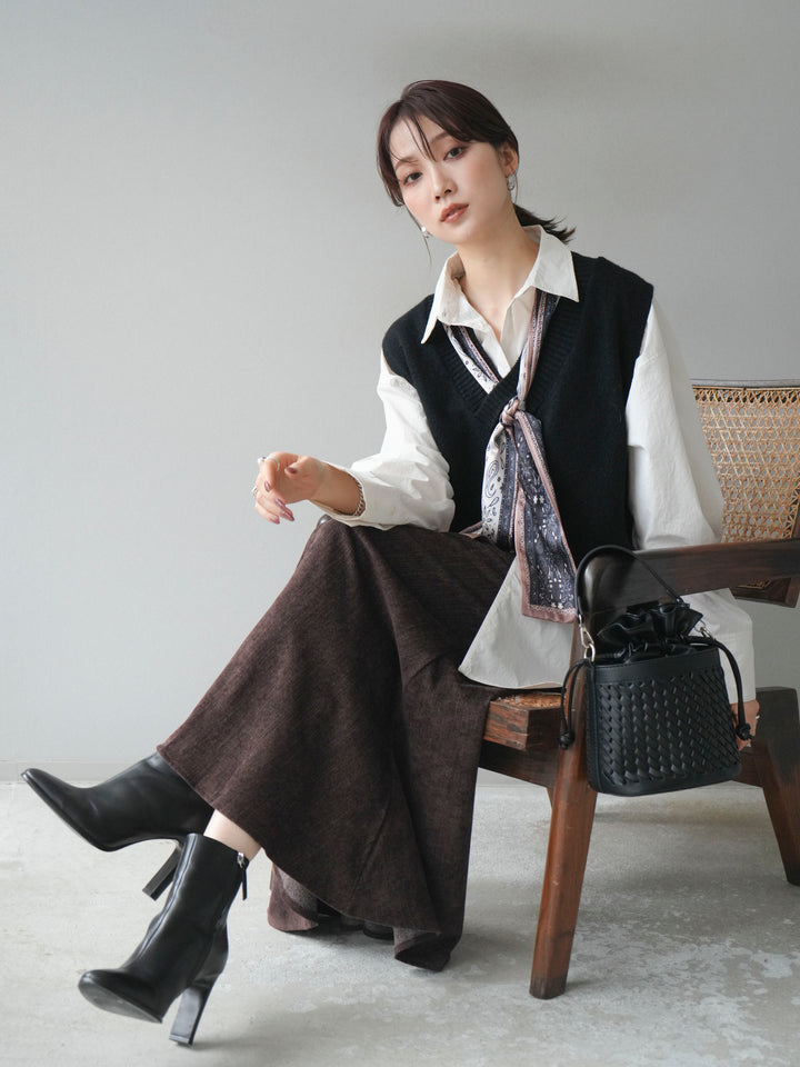 [予約]スカーフ付きニットベスト/black