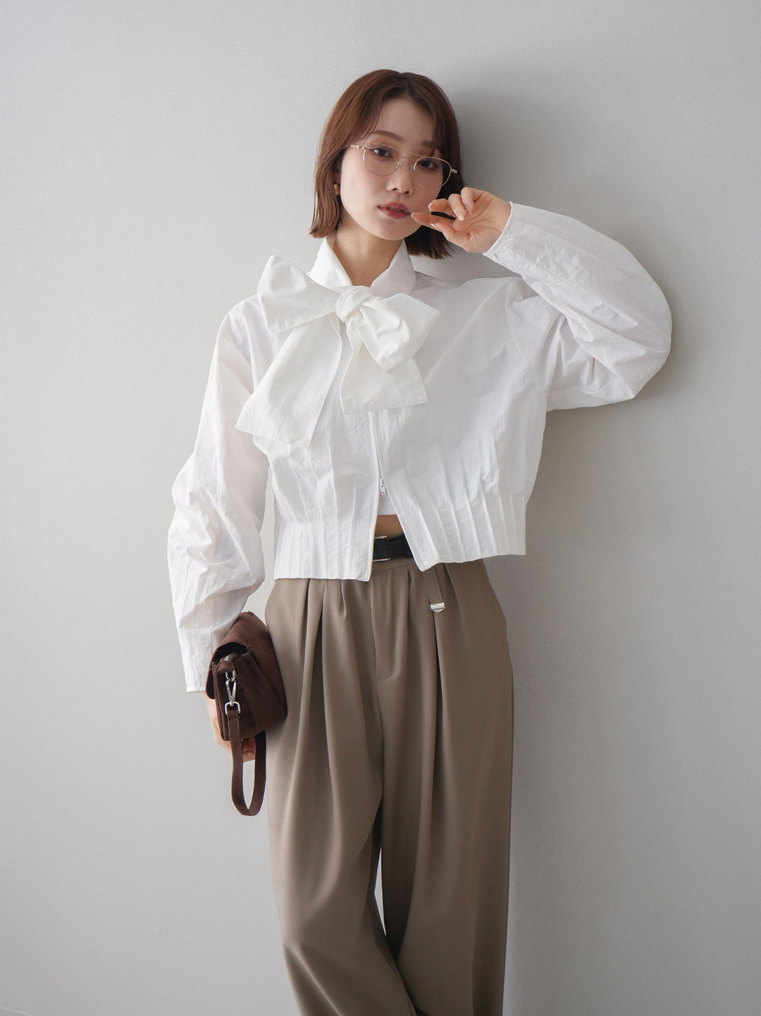 [SET]ボウタイ裾プリーツライトジャケット+選べるアクセセット(2set)