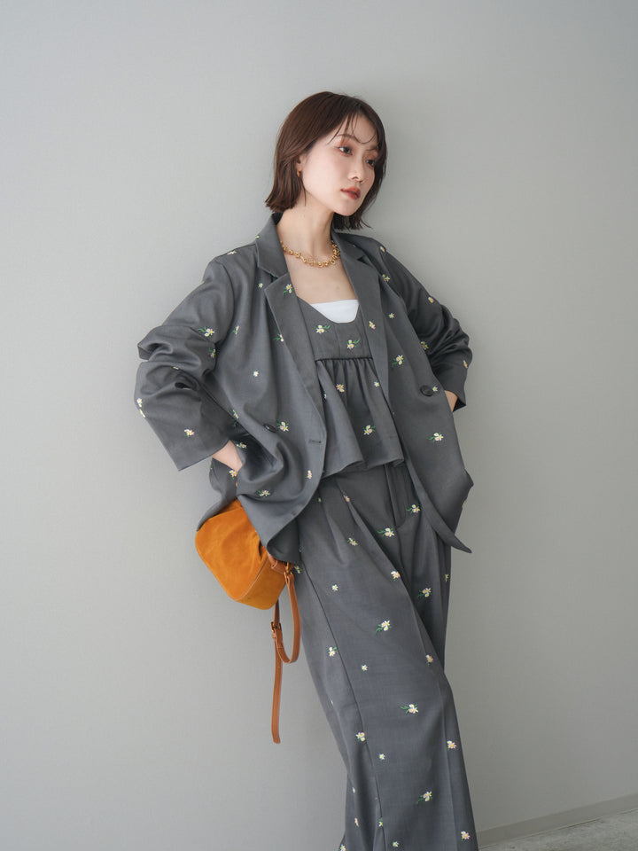 [予約]フラワー刺繍テーラードジャケット/gray