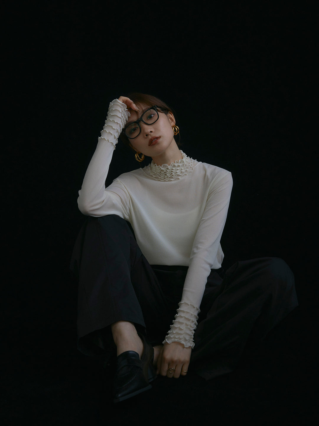 [予約]シアーフリルメロートップス/アイボリー